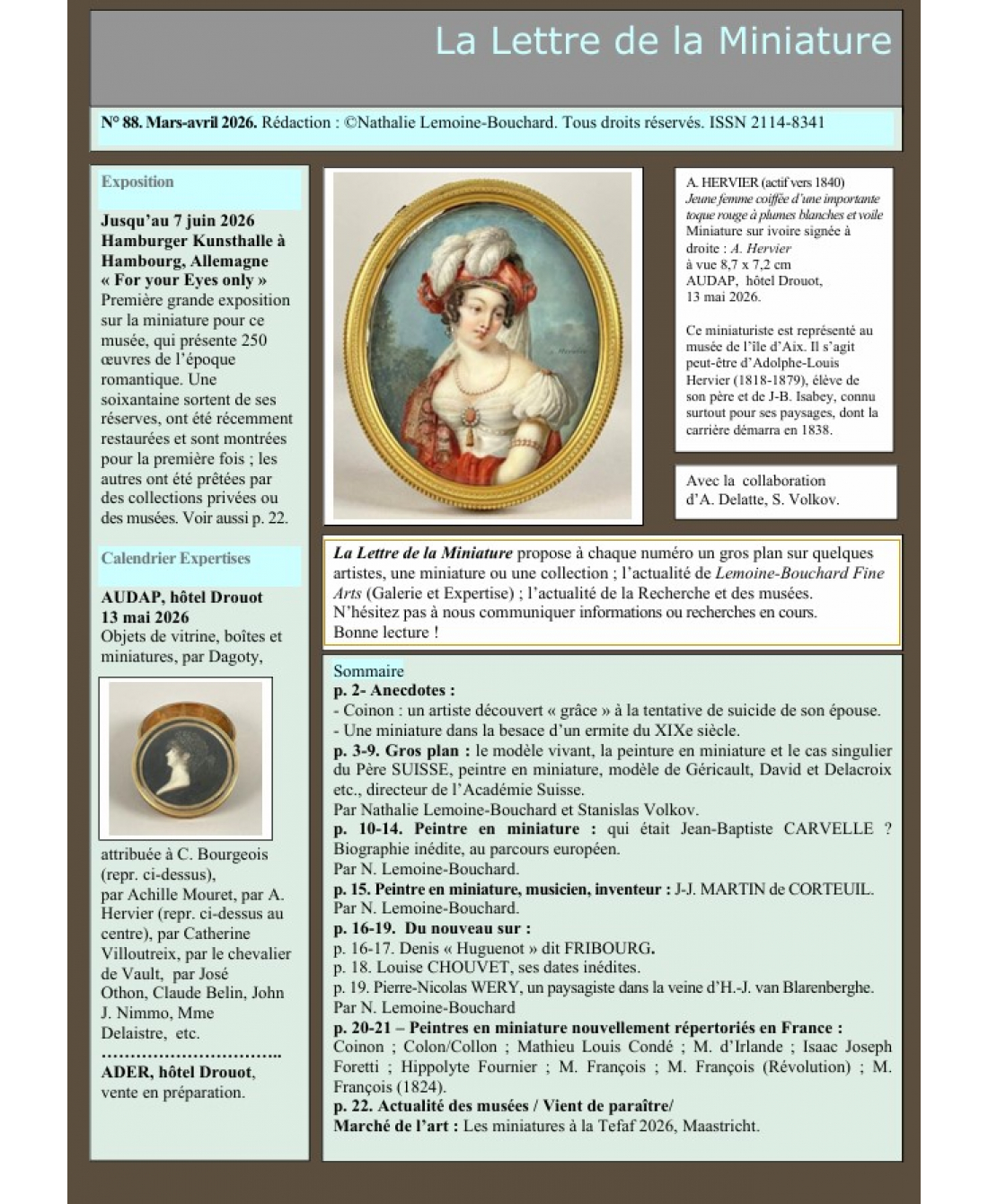 Lettre de la miniature n° 88-le seul magazine consacré à la peinture en miniature des XVIIIe-XIXe siècles